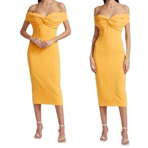 Cinq A Sept Jody off the shoulder yellow cocktail dress